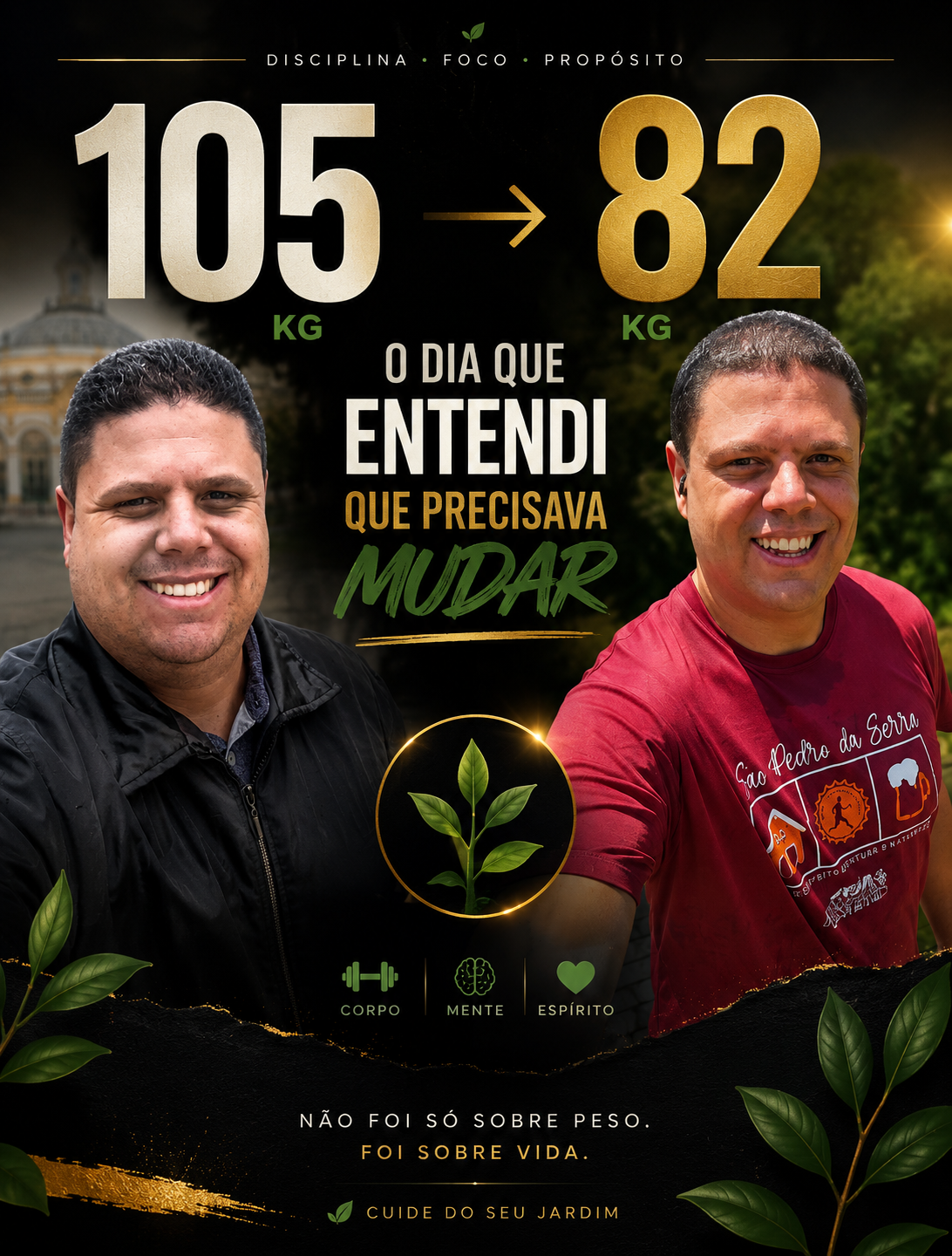 Alexandre antes e depois — 105kg para 82kg